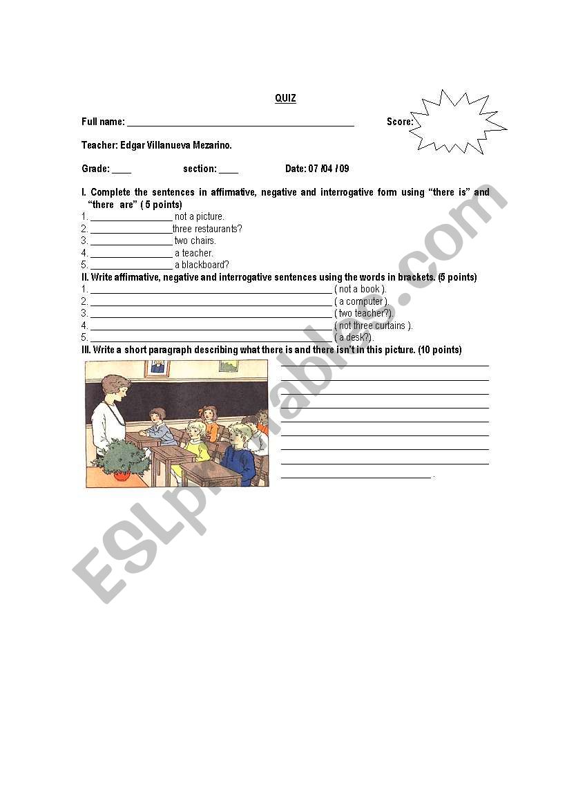 ENGLISH QUIZ worksheet