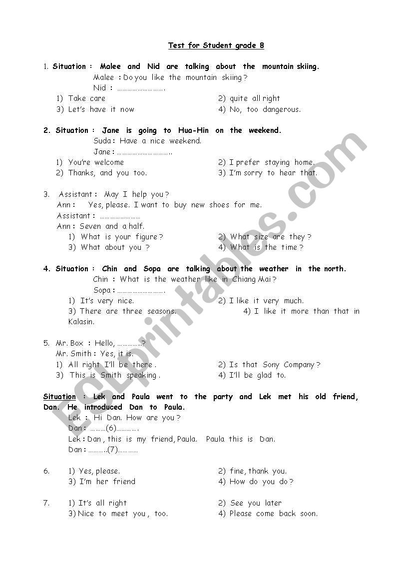 English test worksheet