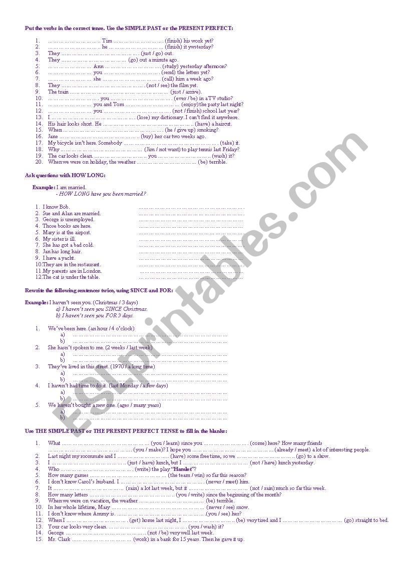 present perfect X simple past worksheet