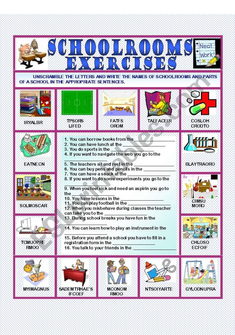 Schoolrooms - Exercises worksheet