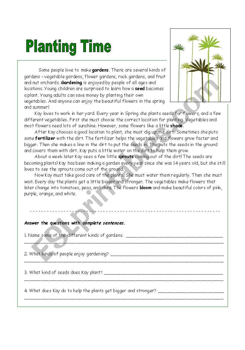 Making a Garden worksheet