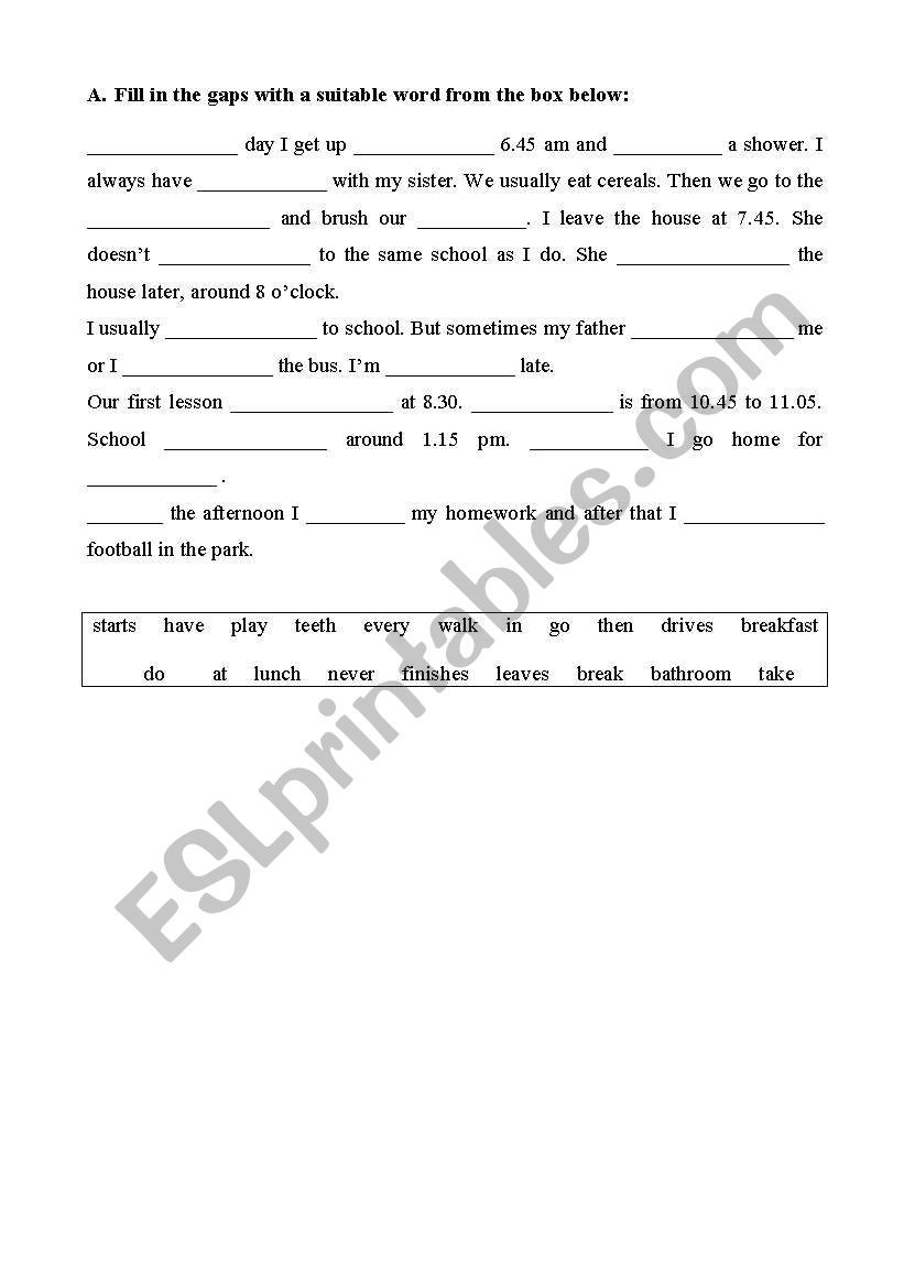 Daily Routine Gaps worksheet