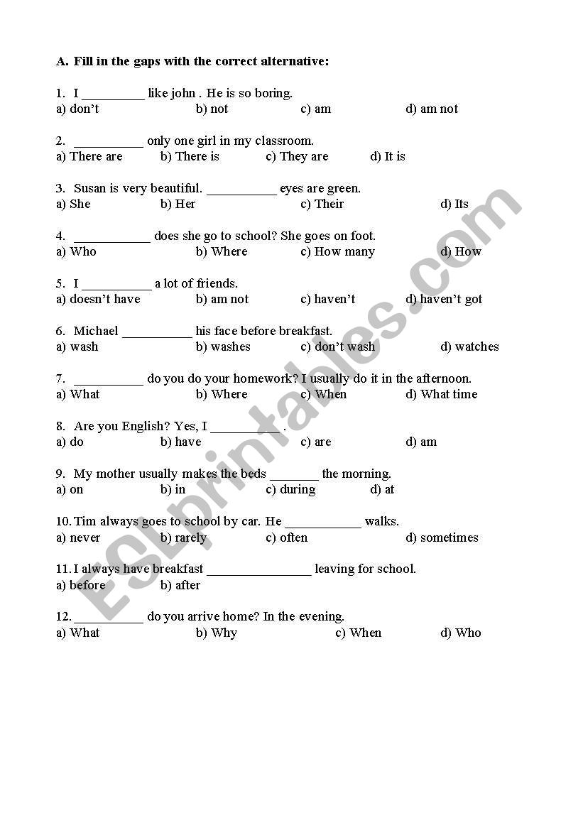 Grammar Gaps worksheet