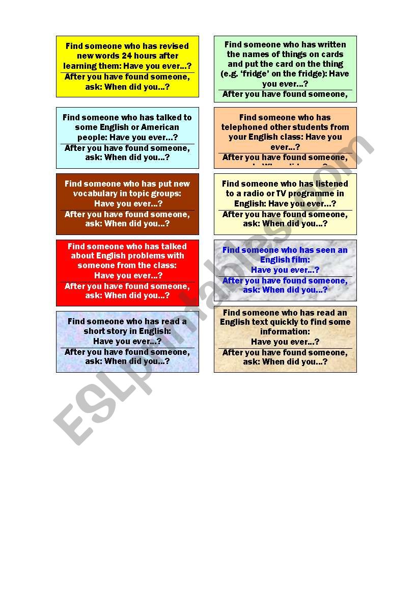 Find someone - Present Perfect vs Simple Past