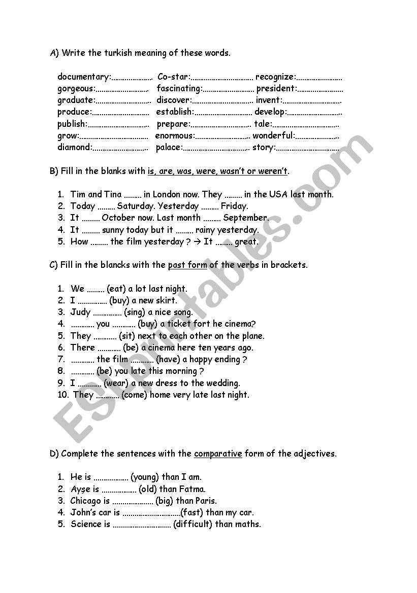 exam paper worksheet