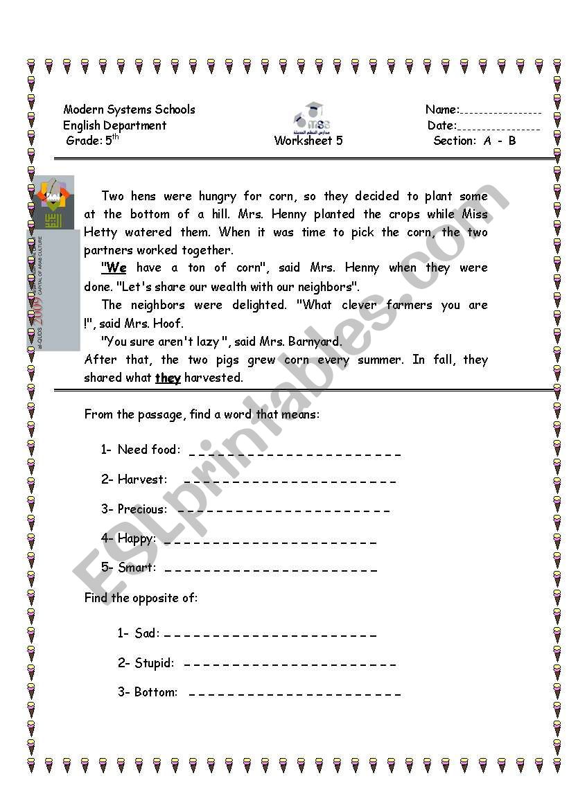 English worksheets: main idea Intended For Main Idea Worksheet 5