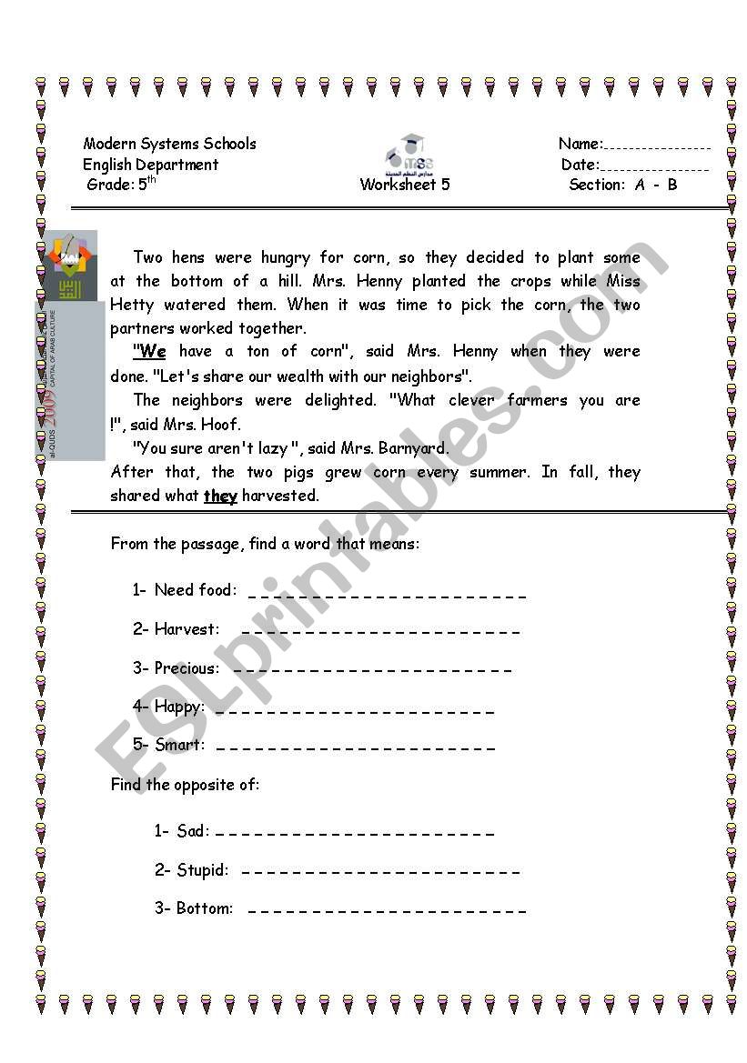 main idea worksheet