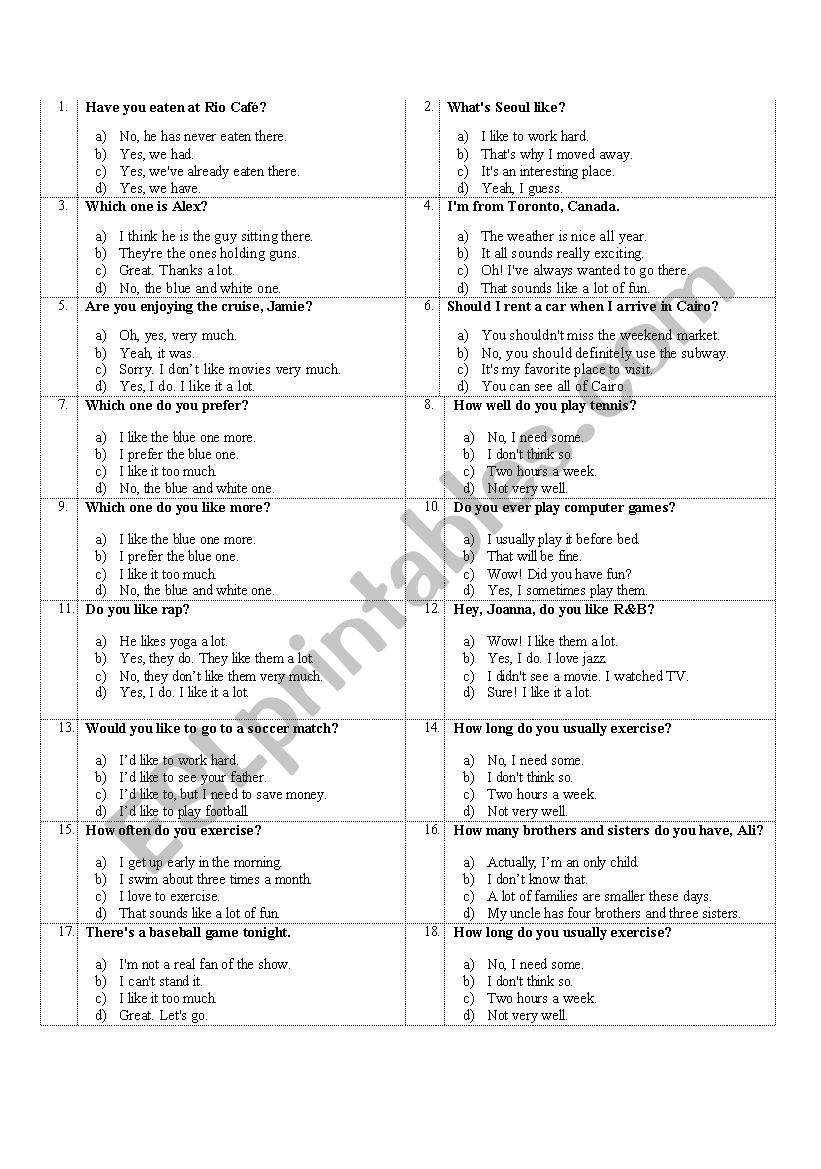 Conversation Question Bank worksheet