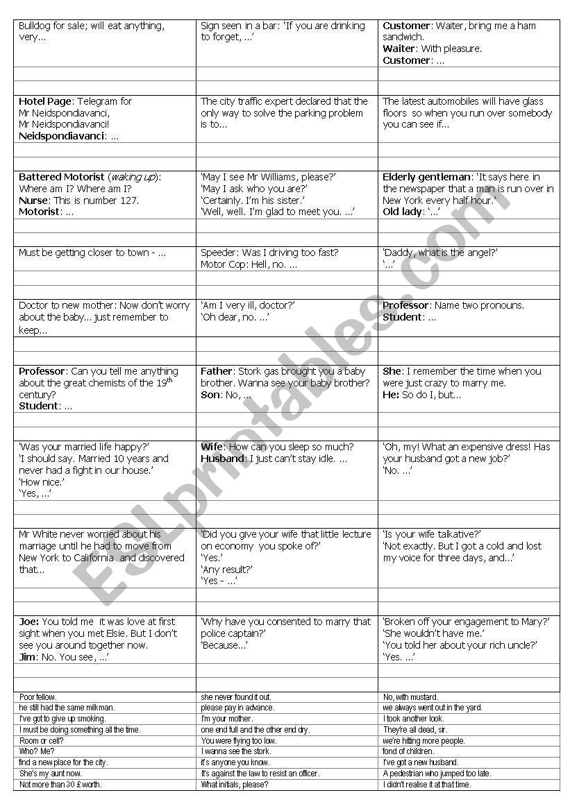 Jokes: find the last lines! worksheet