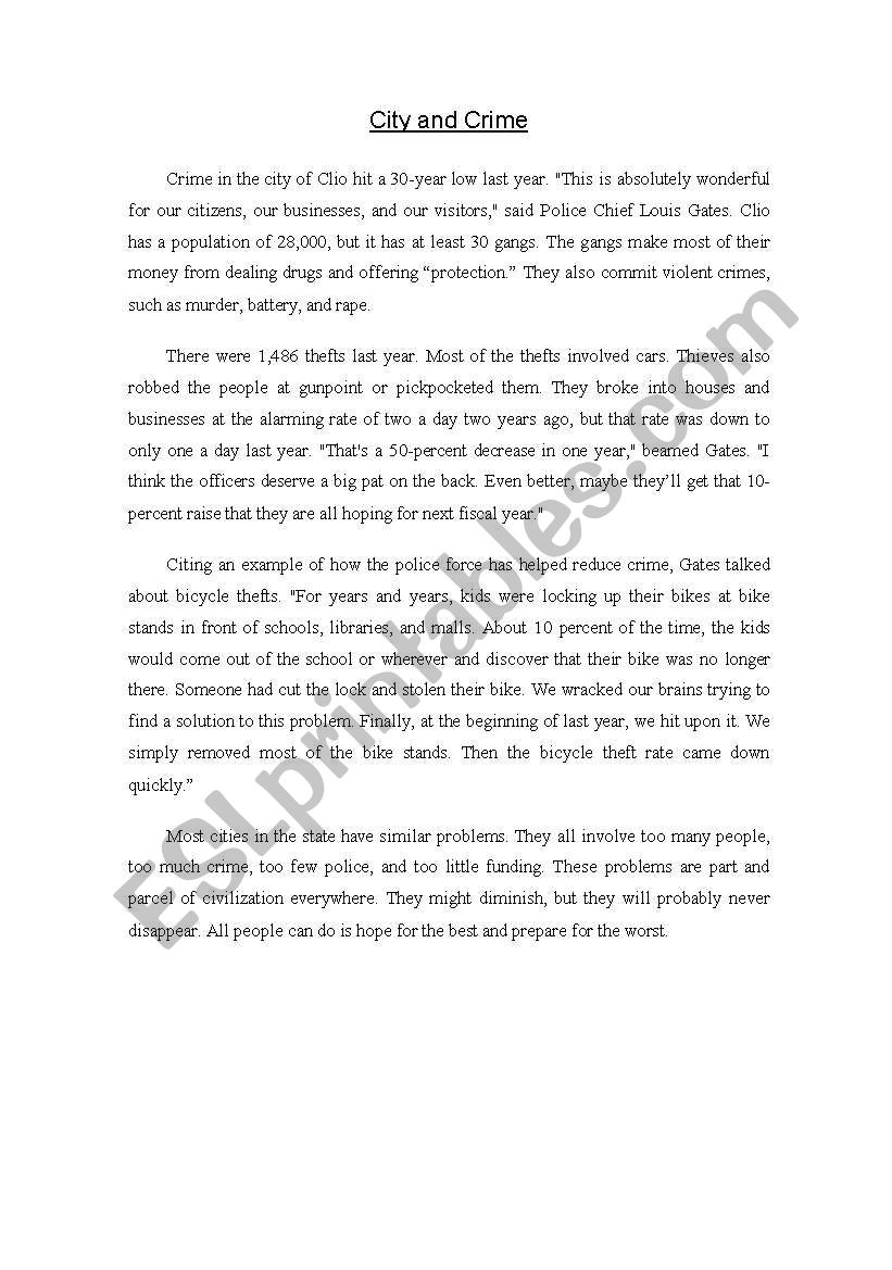 City & Crime worksheet
