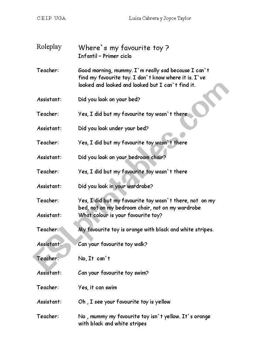 Wheres is my toy? worksheet
