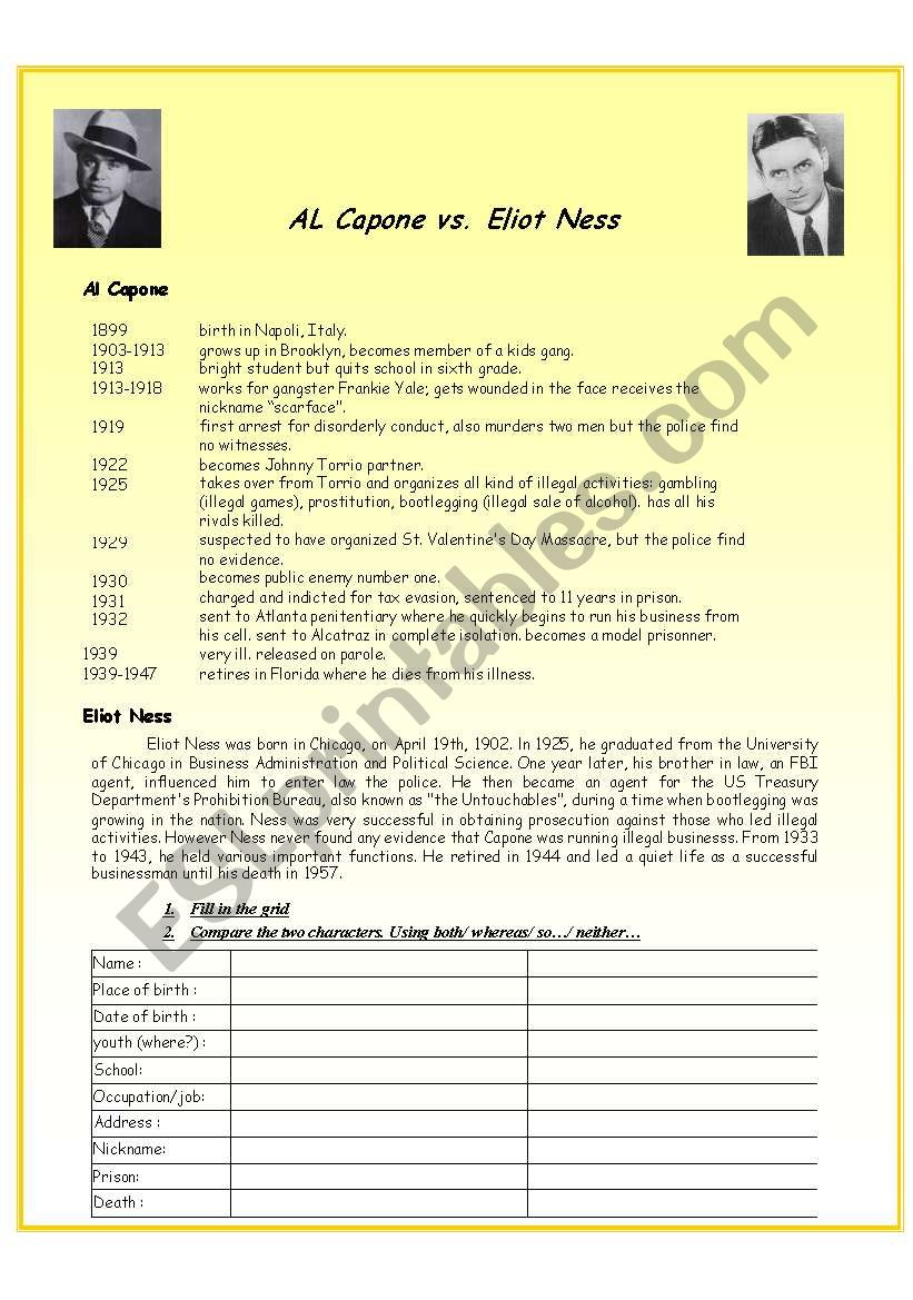 Al Capone vs Eliot Ness worksheet