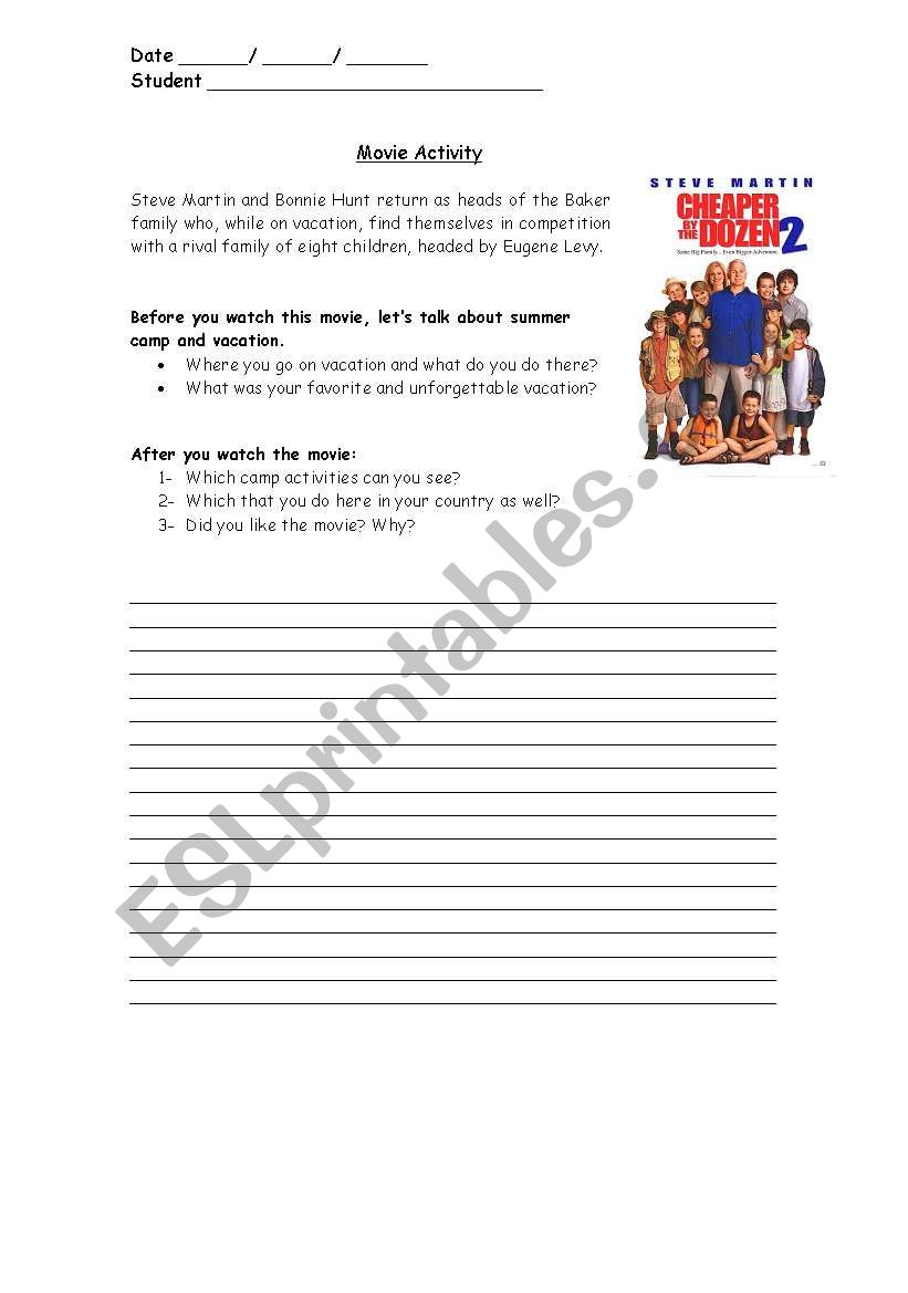 Movie about family worksheet