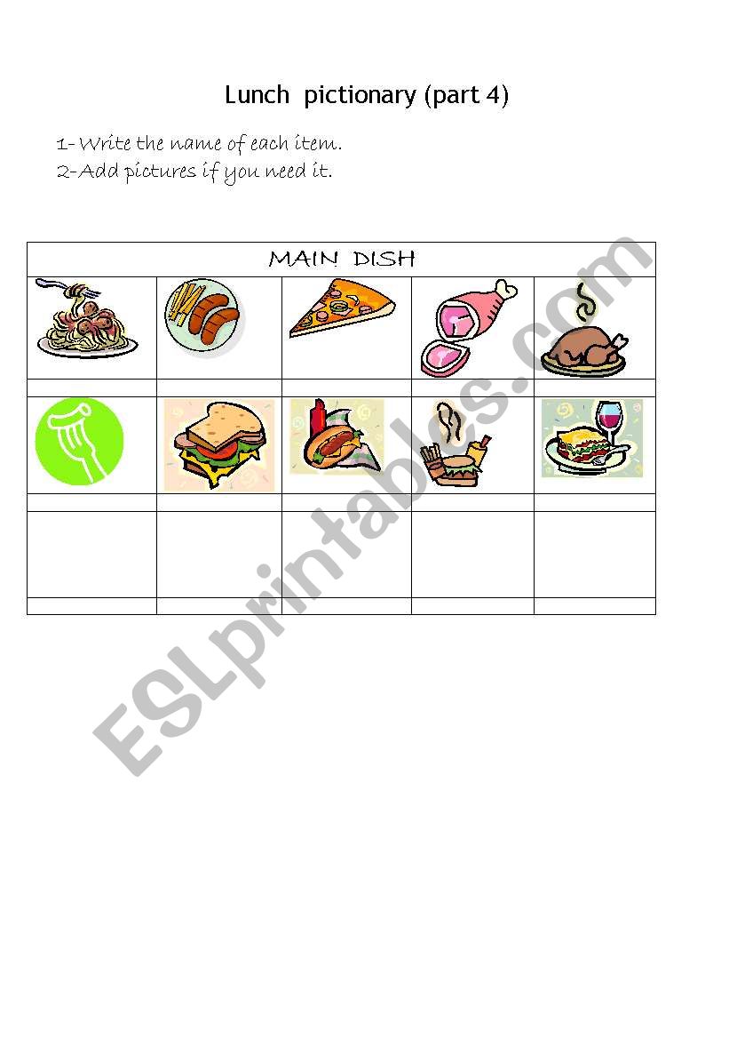 Lunch pictionary part 4 worksheet