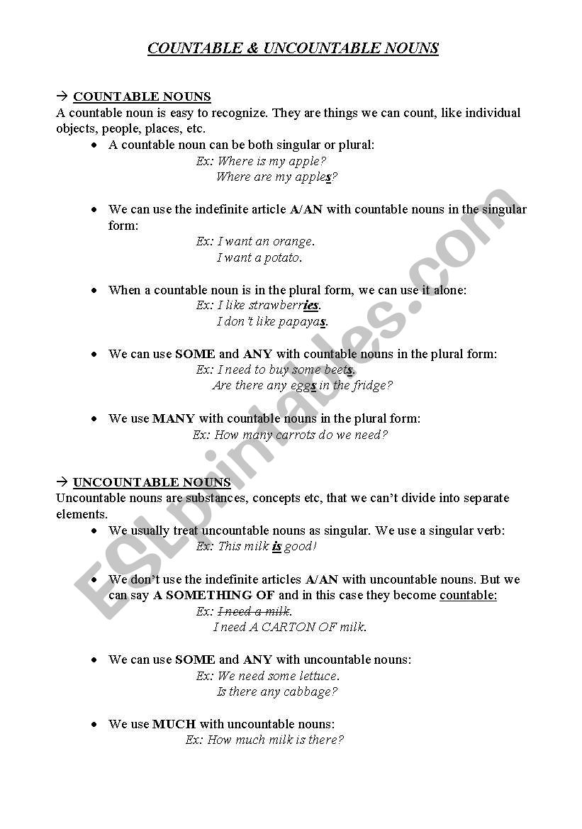 Countable and Uncountable Nouns