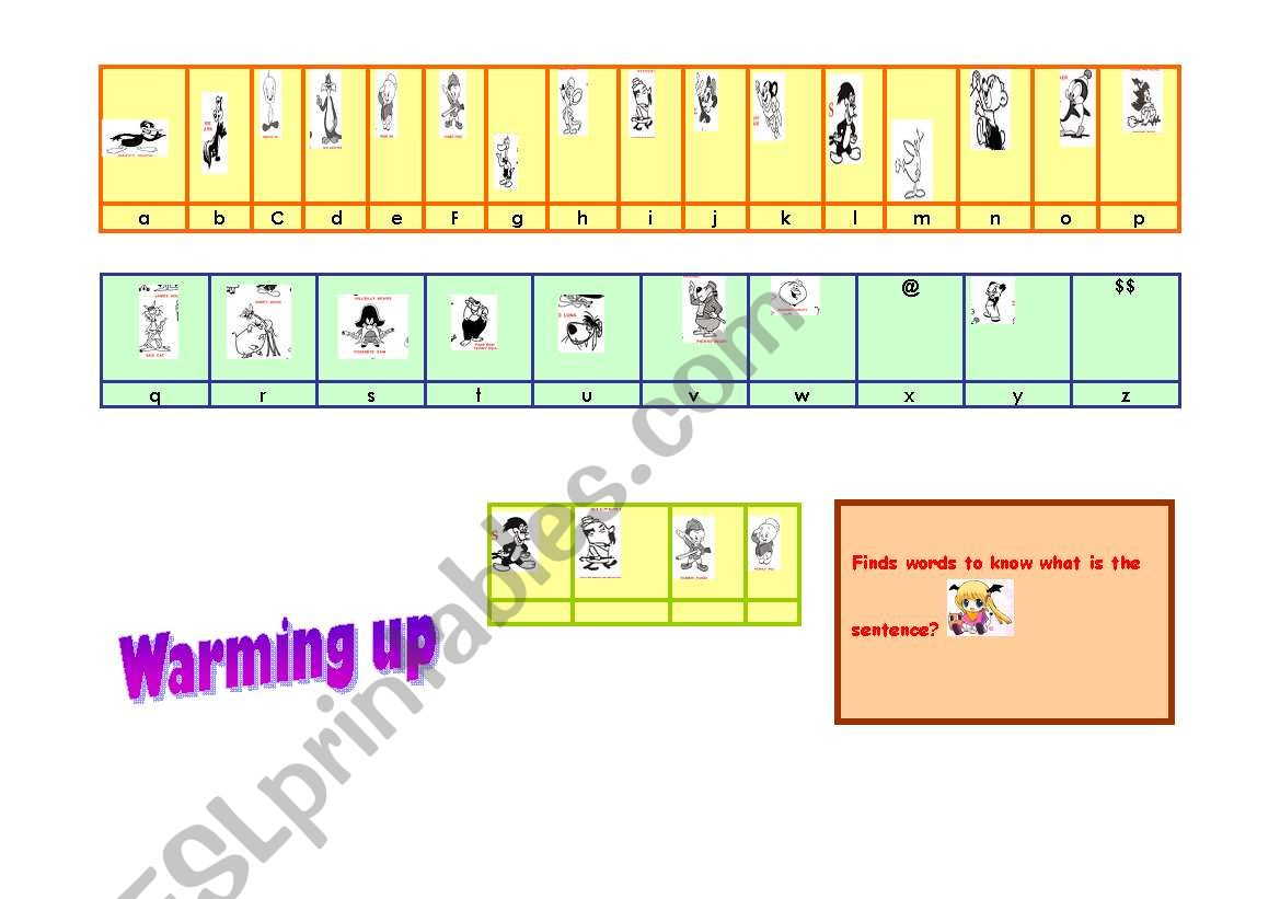 vocabulary warming up game worksheet