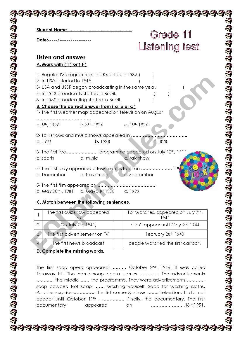 TV shows worksheet