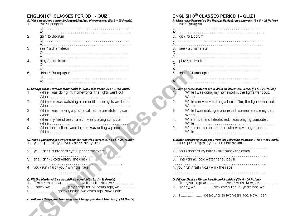exercises worksheet
