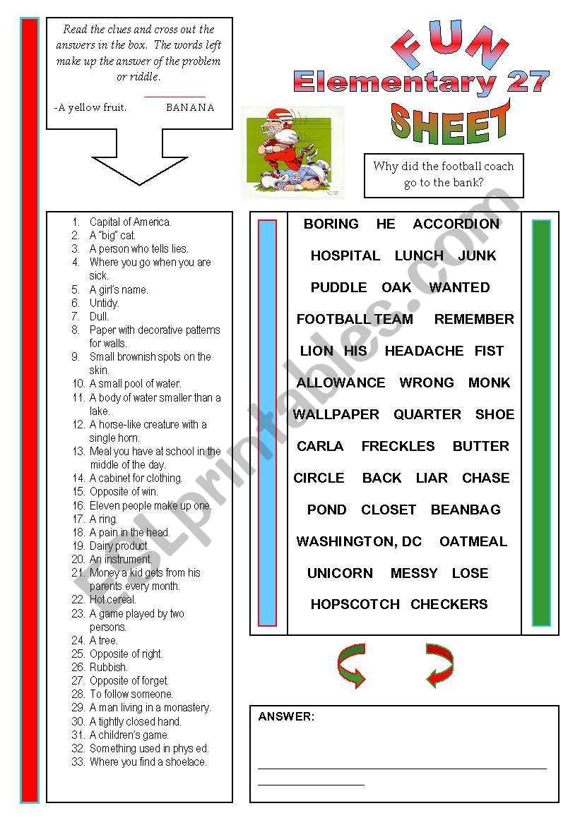 Fun Sheet Elementary 27 worksheet