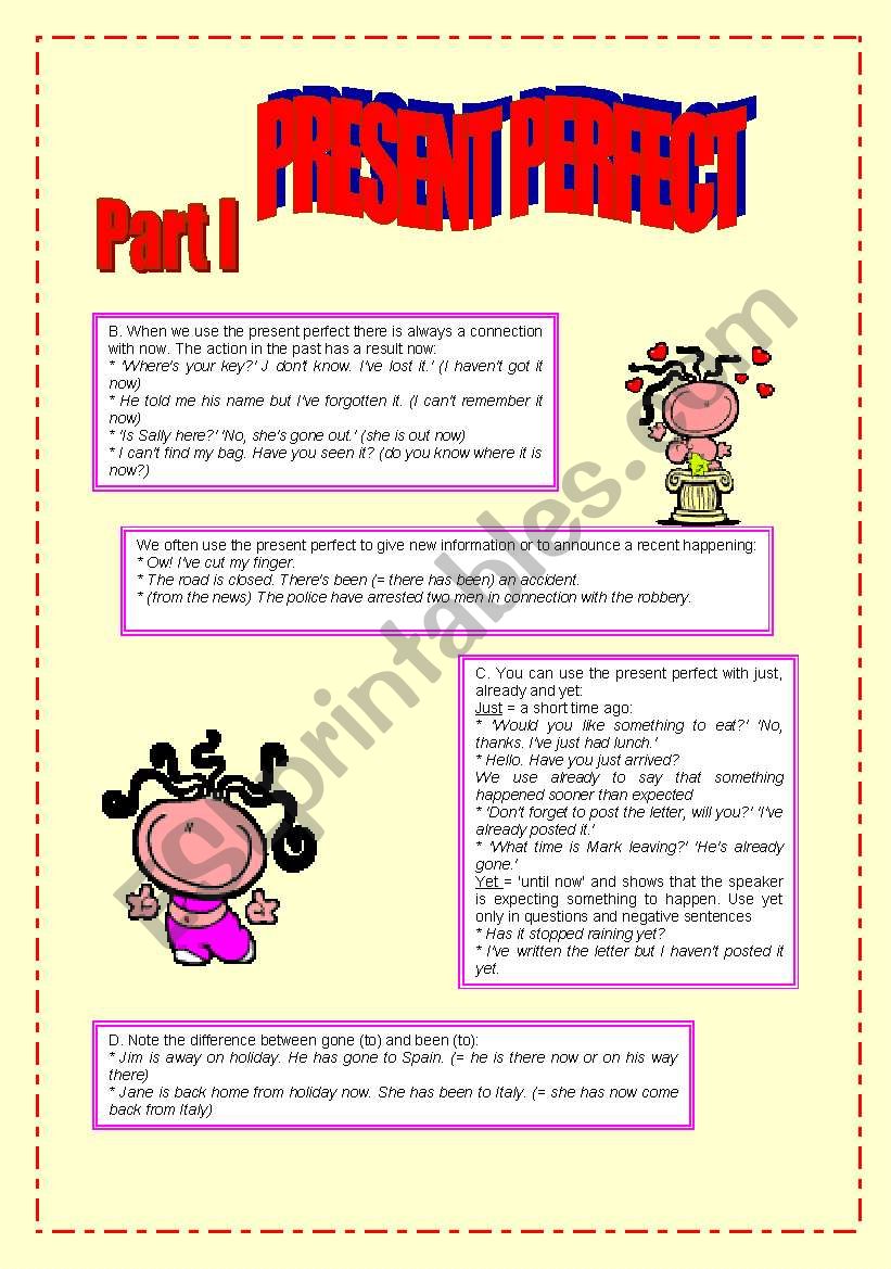 PRESENT PERFECT - including explanations and exercises (4 pages) - Part I and II