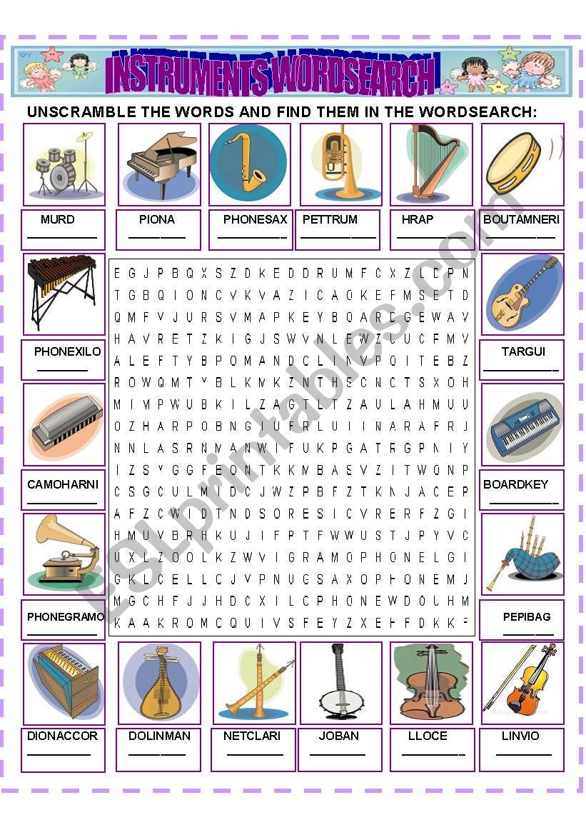 INSTRUMENTS WORDSEARCH worksheet