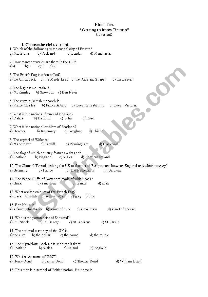 Getting to know Britain (2) worksheet