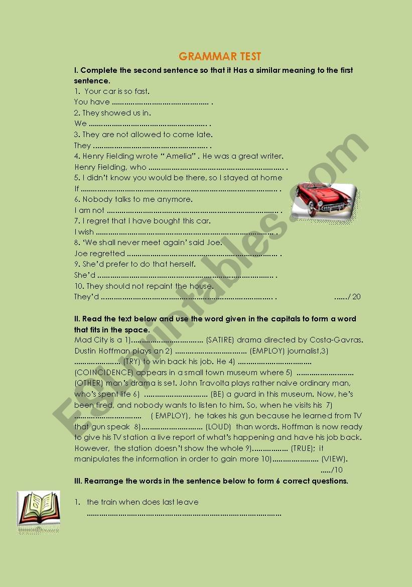 GRAMMAR TEST (advanced level) worksheet