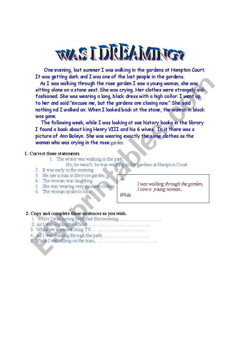 Was I dreaming? worksheet