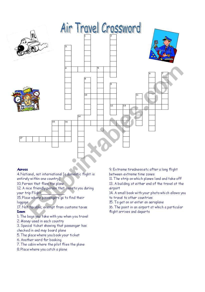 Air Travel Crossword with KEY worksheet