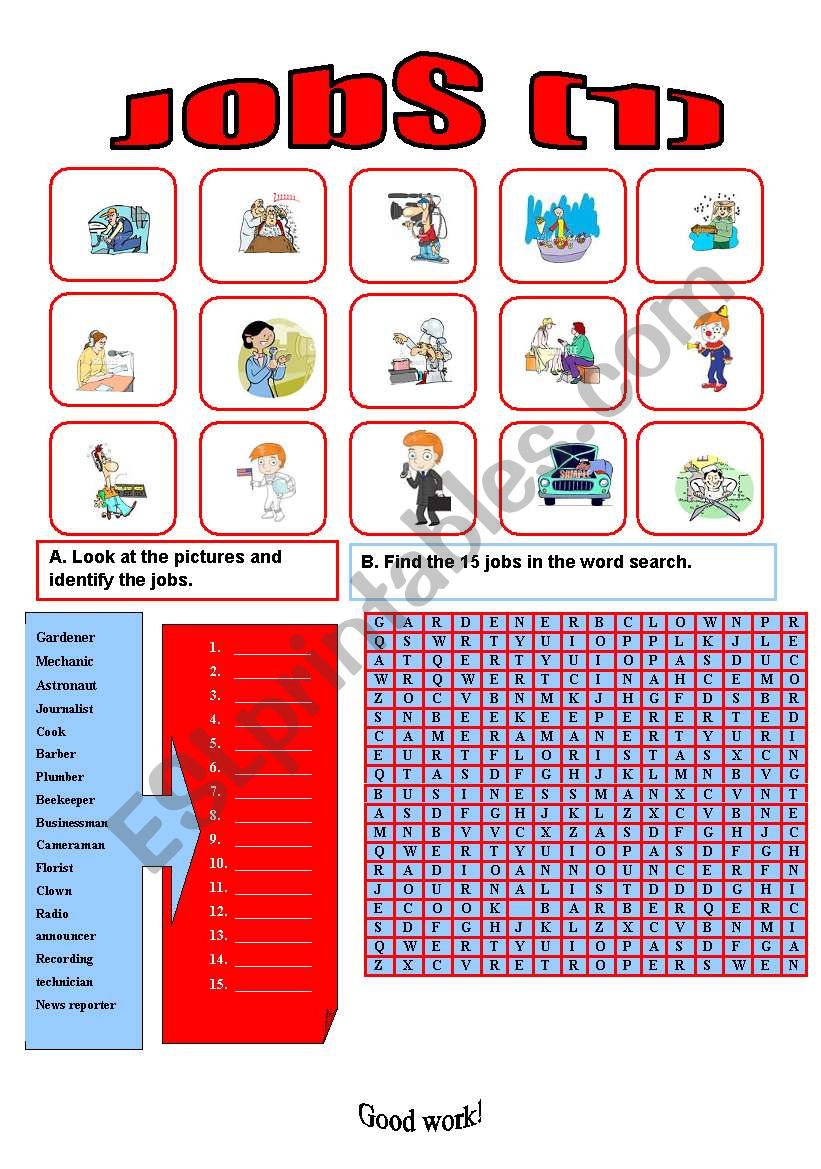 Jobs wordsearch (1) worksheet