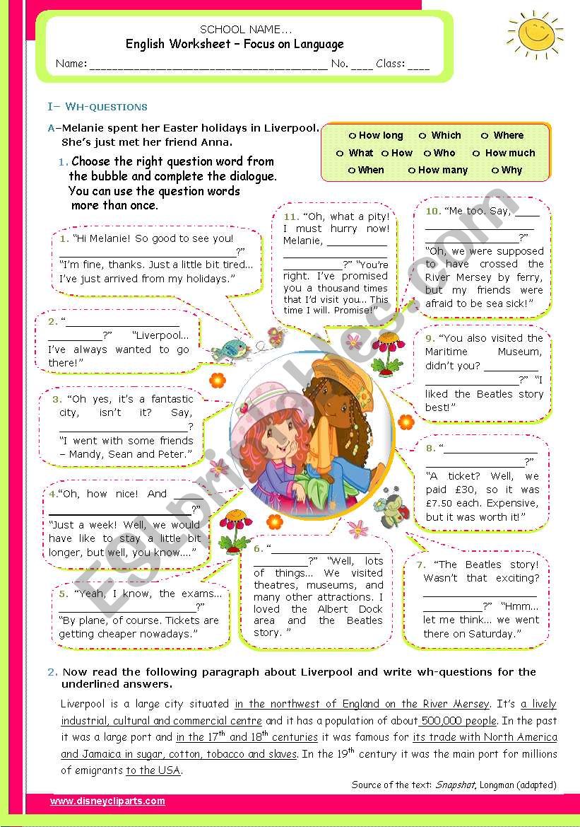 Wh-Question in context  -  a 2-page ws with exercises for Intermediate and Lowwer Advanced students.