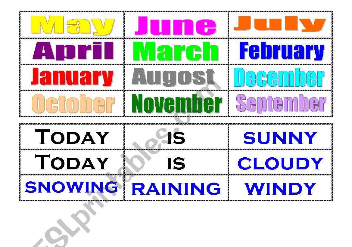 months worksheet