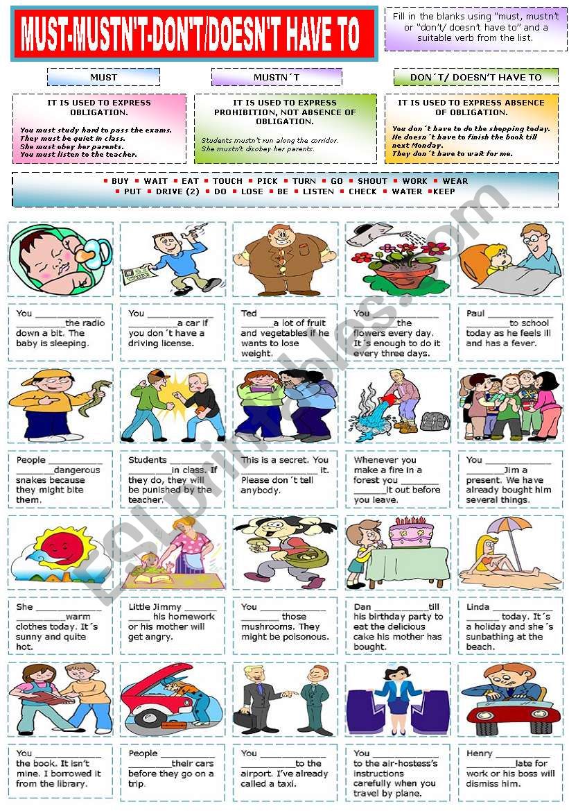 MUST-MUSTNÂ´T- DONÂ´T/DOESNÂ´T HAVE TO