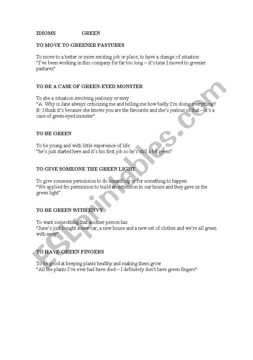 idioms worksheet