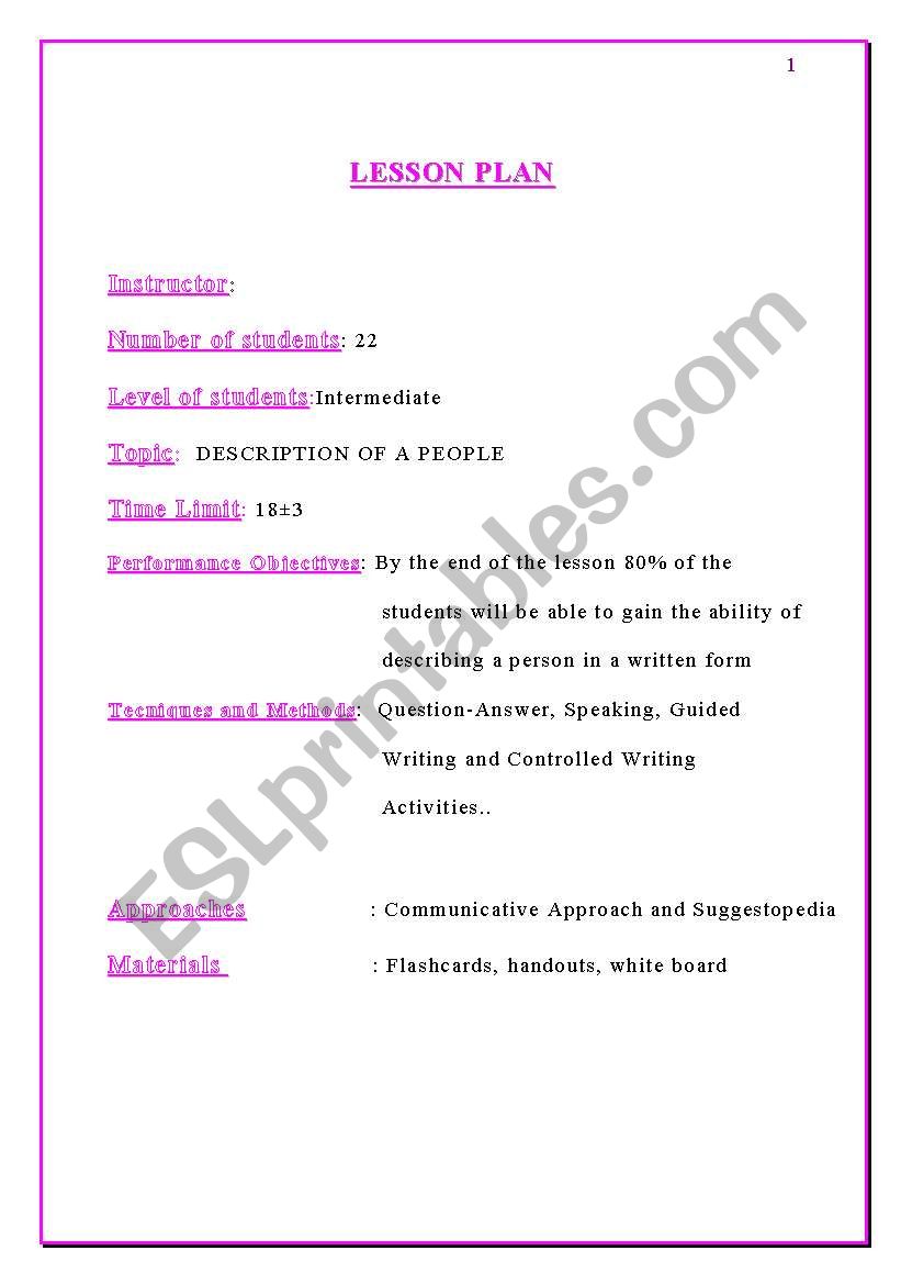 writing lesson plan and activities