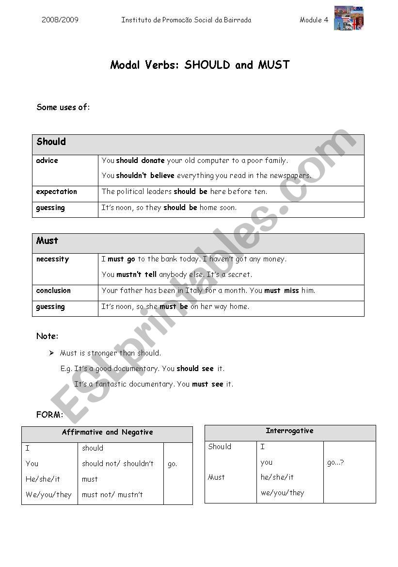 should and must worksheet