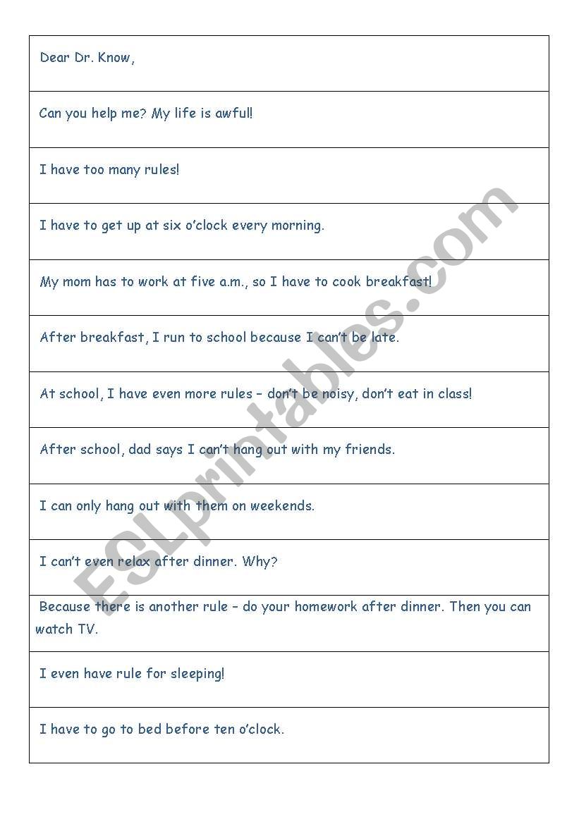 Mollys rules worksheet