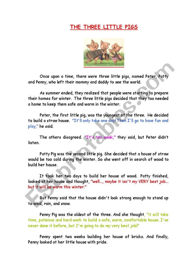 THE THREE LITTLE PIGS worksheet