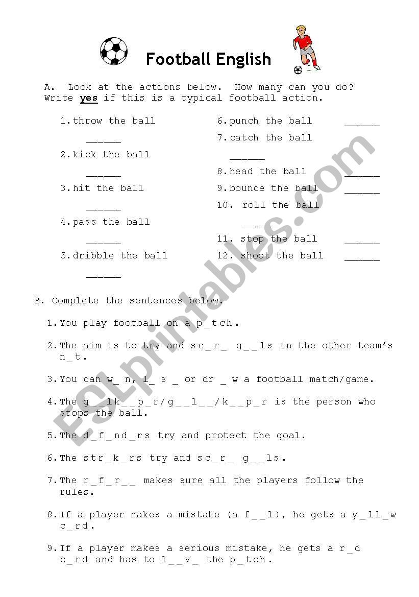 Football English worksheet