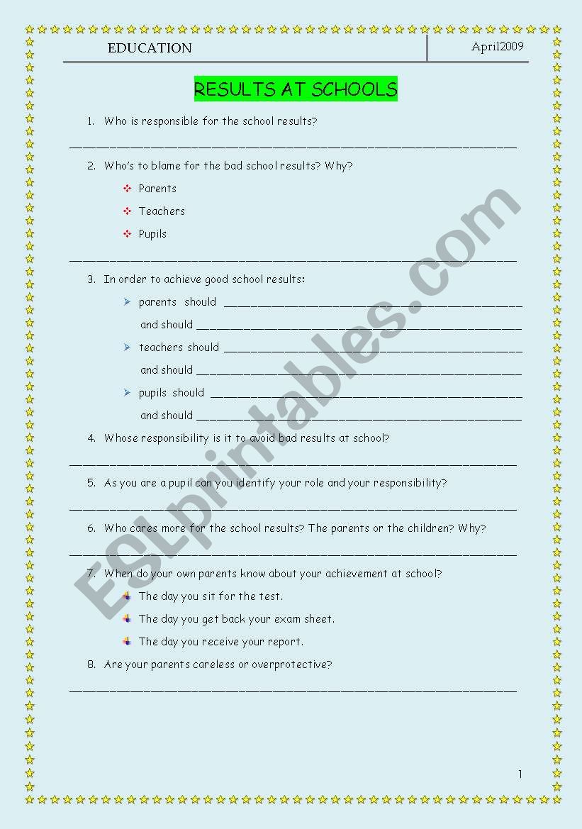 POOR SCHOOL RESULTS! worksheet