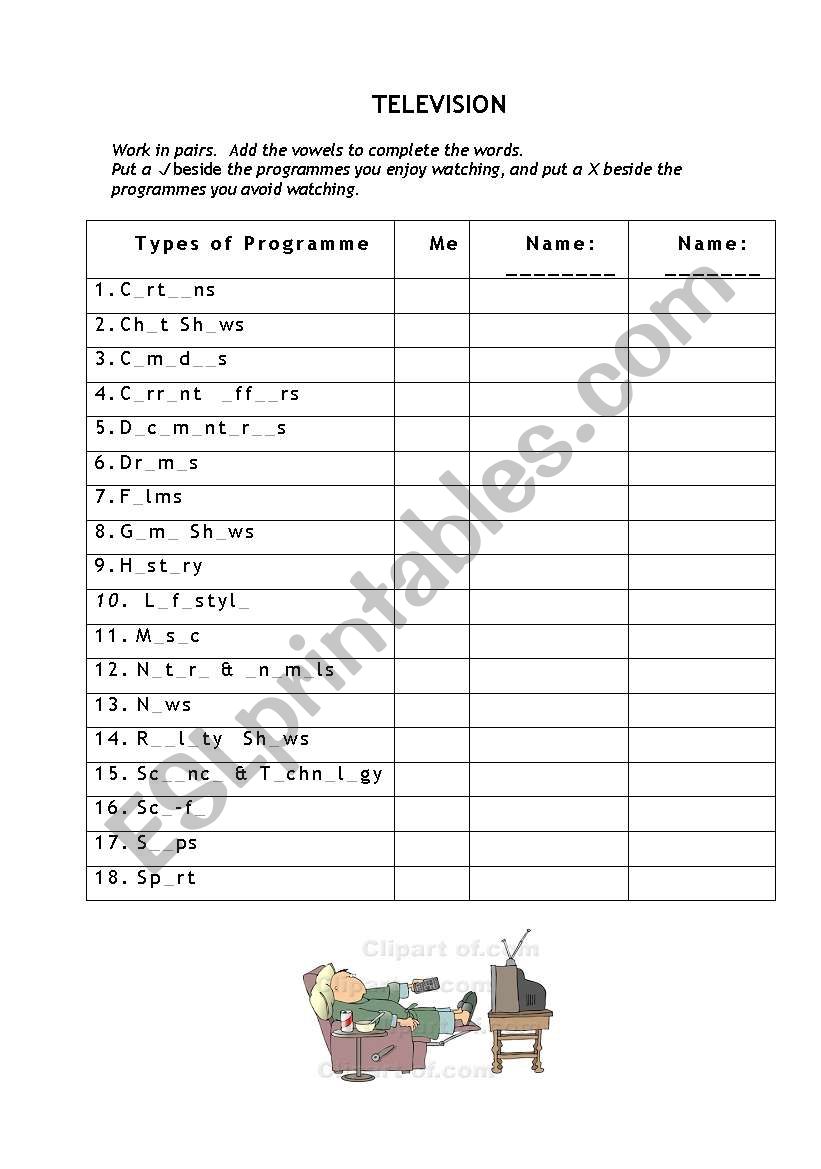 Television Programmes worksheet