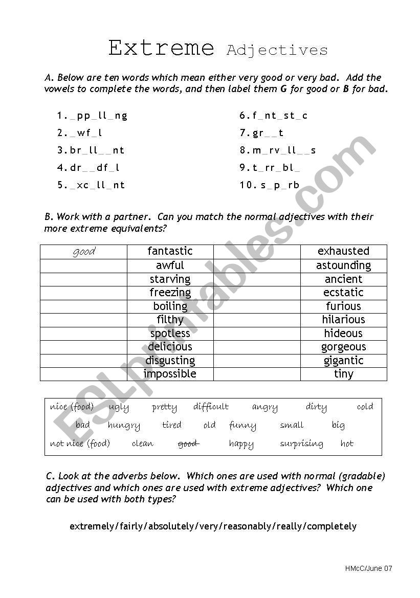 Extreme Adjectives worksheet