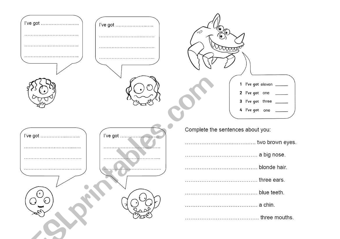 Monster exercise (body) worksheet