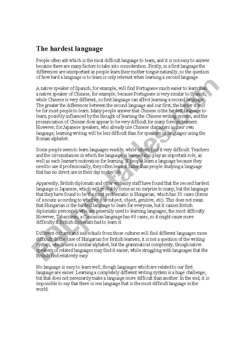 Languages worksheet