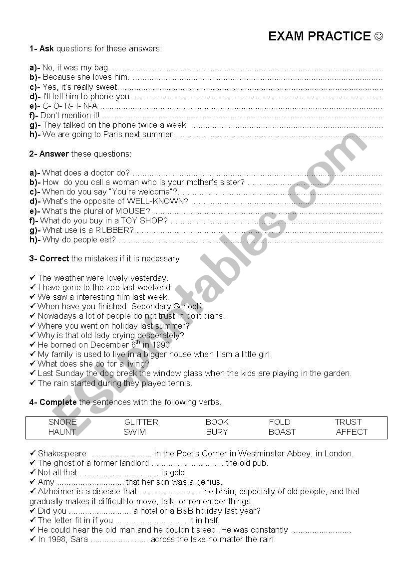 Mixed activities worksheet