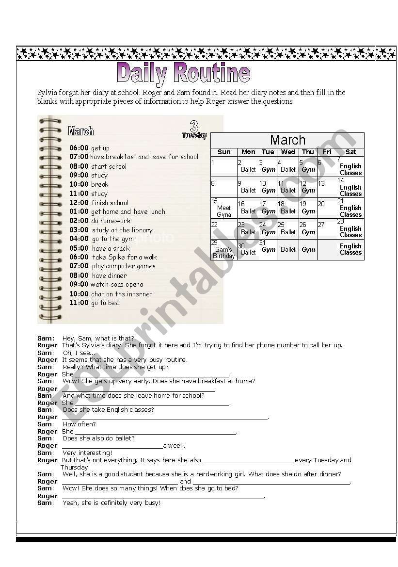 Daily Routine worksheet