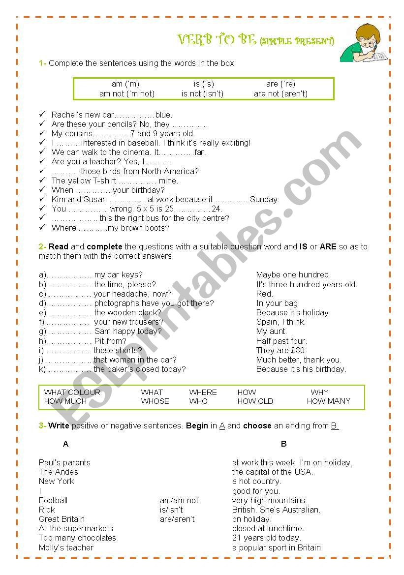 Verb TO BE (simple present) worksheet