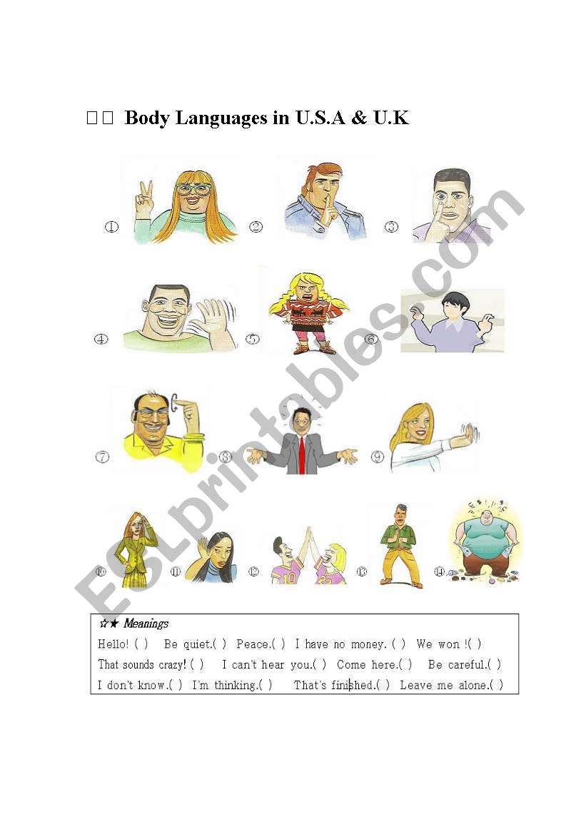 Body Languages in U.S &U.K worksheet