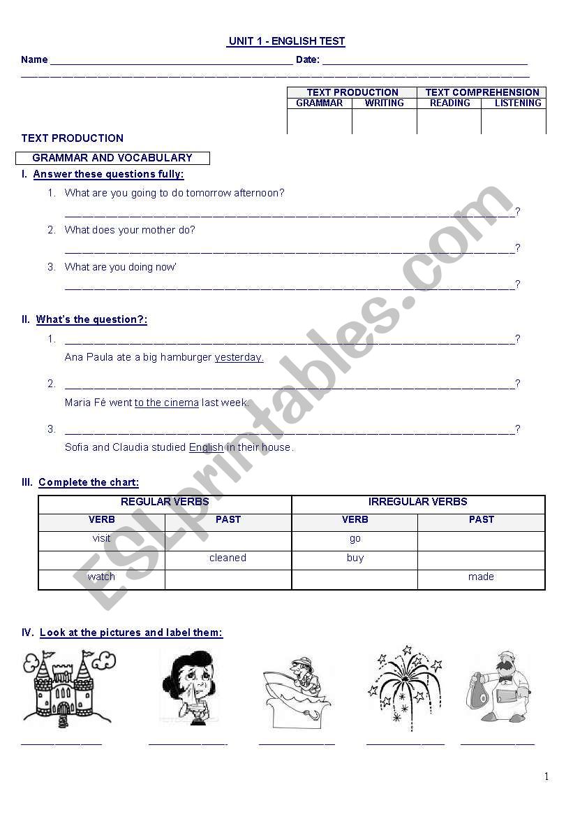 English test - fourth graders. - 4 skills