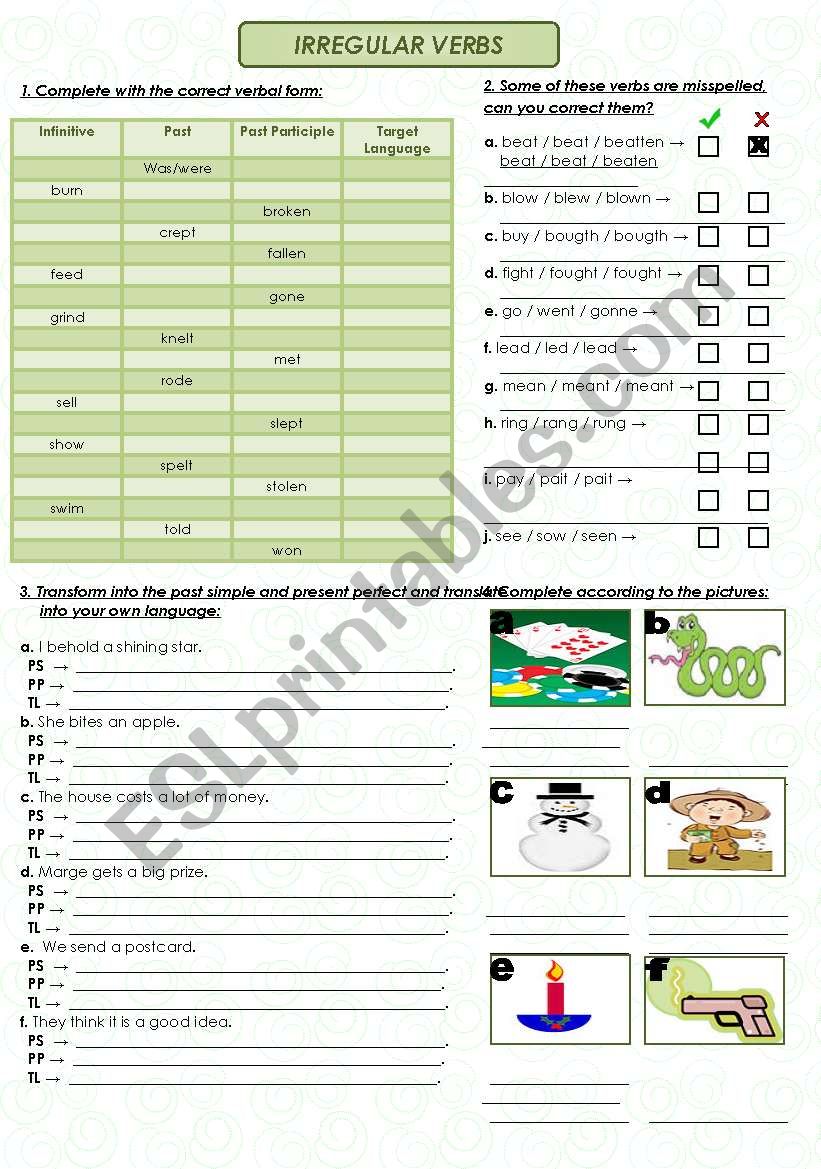 Irregular verbs review worksheet